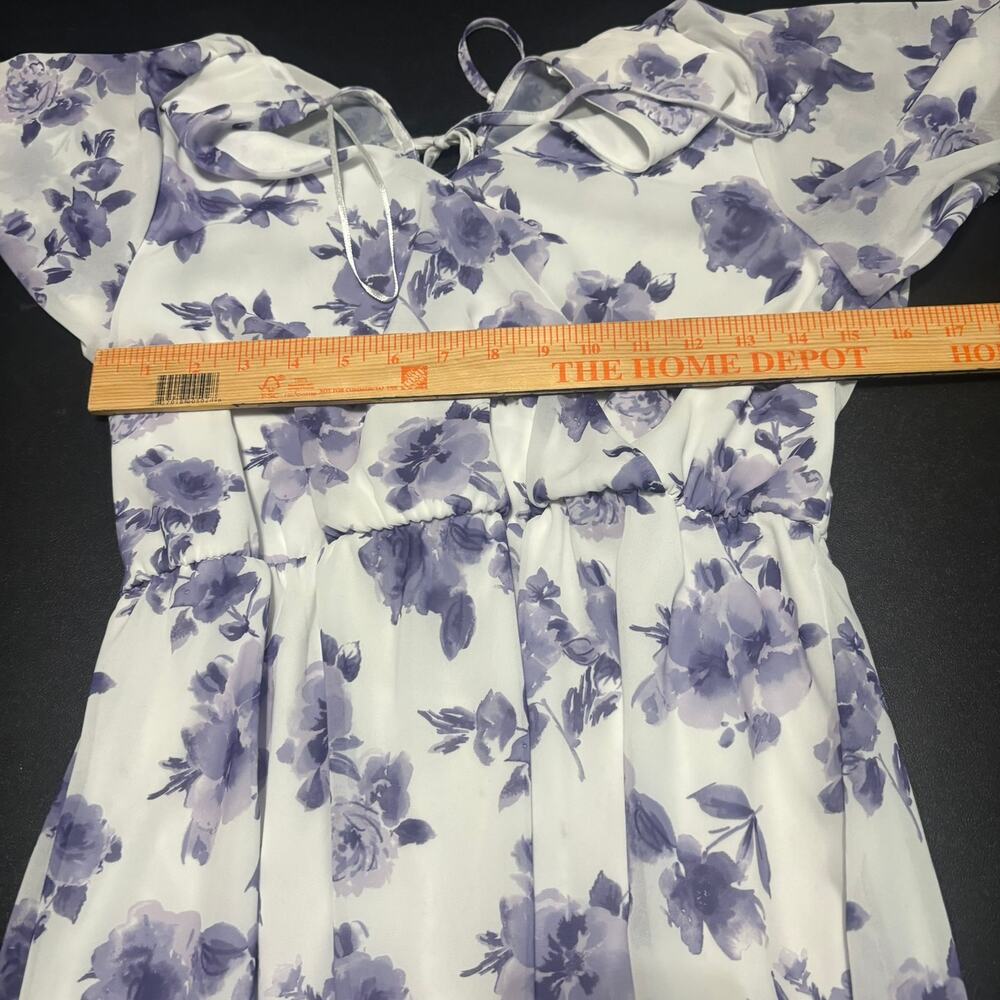 Altar'd State Womens L Purple Floral Mini Dress Puff Sleeve Tiered Boho - Picture 3 of 7